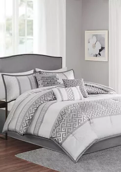 Outlet 😀 Madison Park Bennett 7-Piece Comforter Set- Gray 🛒