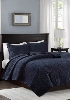 Promo 👍 Madison Park Harper Velvet Navy 3-Piece Coverlet Set 😍