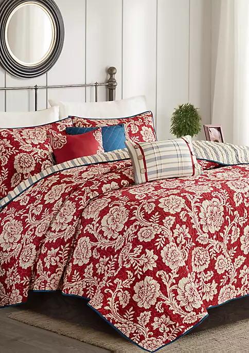 Brand new ⌛ Madison Park Lucy 6 Piece Cotton Twill Reversible Coverlet Red Set ❤️ 2 Brand new ⌛ Madison Park Lucy 6 Piece Cotton Twill Reversible Coverlet Red Set ❤️ - Image 2