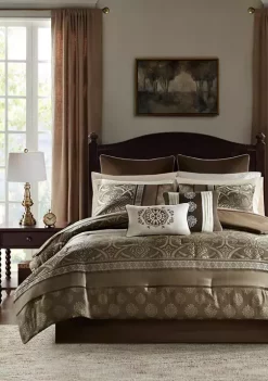 Discount ⭐ Madison Park Essentials Zara 16 Piece Jacquard Complete Bedding Set with 2 Sheet Sets 😍 -Madison Park Shop Belk 1139