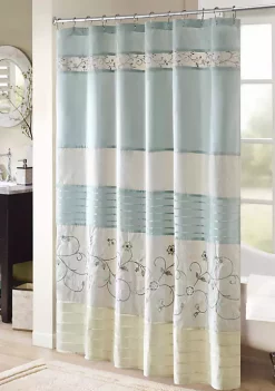 Hot Sale 👍 Madison Park Serene Faux Silk Embroidered Floral Shower Curtain 🔥 -Madison Park Shop Belk 1145