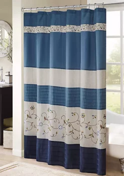 Hot Sale 👍 Madison Park Serene Faux Silk Embroidered Floral Shower Curtain 🔥 -Madison Park Shop Belk 1147