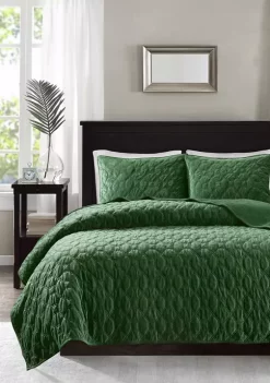 Best Pirce 👏 Madison Park Harper Faux Velvet Reversible 3 Piece Coverlet Set 🎁