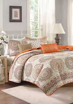 Best Pirce 👏 Madison Park Tangiers 6-Piece Orange Coverlet Set ❤️ -Madison Park Shop Belk 1477