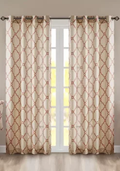 Hot Sale 😀 Madison Park Saratoga Fretwork Print Grommet Top Window Curtain 👍 -Madison Park Shop Belk 1544