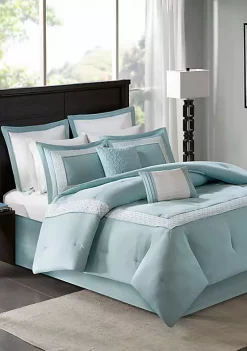 Promo 😀 Madison Park Stratford 8-Piece Aqua Comforter Set 🔔 -Madison Park Shop Belk 1846