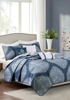Hot Sale 🛒 Madison Park Rachel 6-Piece Reversible Quilted Navy Coverlet Set 👍