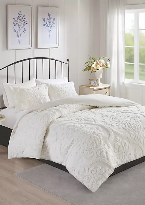 Outlet ๐ Madison Park Viola 3 Piece Tufted Cotton Chenille Damask Duvet Cover Set โ 1 Outlet ๐ Madison Park Viola 3 Piece Tufted Cotton Chenille Damask Duvet Cover Set โ
