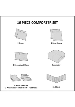 Discount 🎁 Madison Park Essentials Madeline 16 Piece Jacquard Complete Bedding Set with 2 Sheet Sets 🎁 -Madison Park Shop Belk 2125