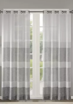 Buy 🎉 Madison Park Hayden Woven Faux Linen Striped Window Sheer 🔥