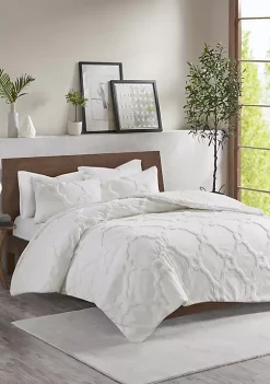New 💯 Madison Park Pacey 3 Piece Tufted Cotton Chenille Geometric Duvet Cover Set ⌛