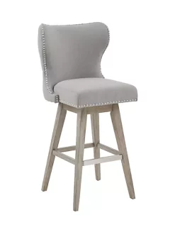 New 👍 Madison Park Hancock High Wingback Button Tufted Upholstered 32 inch Swivel Bar Stool with Nailhead Accent ✔️