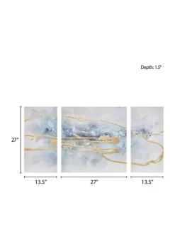 Best Sale 👏 Madison Park Blue Cosmo 3 Piece Canvas Set Hand Embellished Textured Glitter And Gold Foil ⌛ -Madison Park Shop Belk 3418