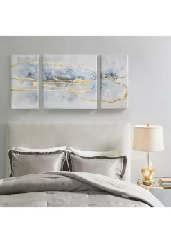Best Sale 👏 Madison Park Blue Cosmo 3 Piece Canvas Set Hand Embellished Textured Glitter And Gold Foil ⌛ -Madison Park Shop Belk 3419