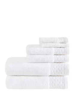 Promo 🤩 Madison Park Breeze 6 Piece Jacquard Wavy Border Zero Twist Cotton Towel Set 🎉 -Madison Park Shop Belk 820