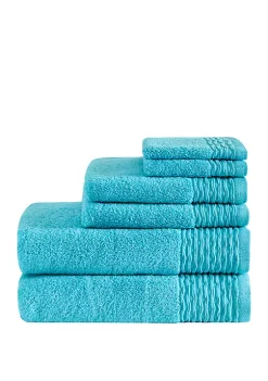 Promo 🤩 Madison Park Breeze 6 Piece Jacquard Wavy Border Zero Twist Cotton Towel Set 🎉 -Madison Park Shop Belk 821