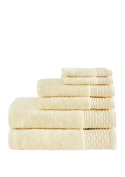 Promo 🤩 Madison Park Breeze 6 Piece Jacquard Wavy Border Zero Twist Cotton Towel Set 🎉 -Madison Park Shop Belk 822