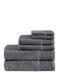 Promo 🤩 Madison Park Breeze 6 Piece Jacquard Wavy Border Zero Twist Cotton Towel Set 🎉 -Madison Park Shop Belk 823