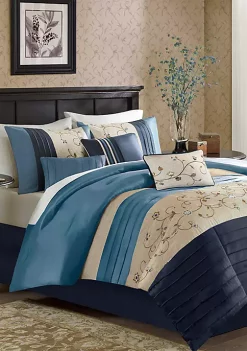 Cheap 💯 Madison Park Serene Embroidered 7-Piece Navy Comforter Set 🎉