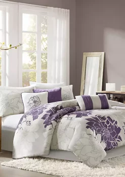 Brand new ⌛ Madison Park Lola Gray/Purple 7-Piece Queen Comforter Set 90-in. x 90-in. 😍 -Madison Park Shop Belk 988