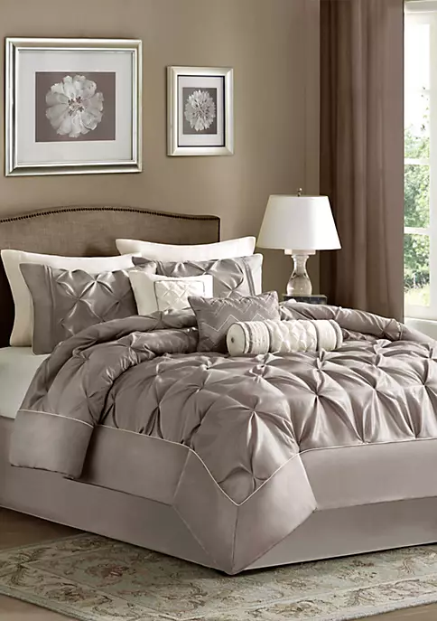 Budget ๐ Madison Park Laurel Taupe 7-Piece Queen Comforter Set ๐ 1 Budget ๐ Madison Park Laurel Taupe 7-Piece Queen Comforter Set ๐
